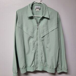 Teddi Vintage Jacket Green Lightweight Zipper Shoulder Pads Womens Large Granny‎